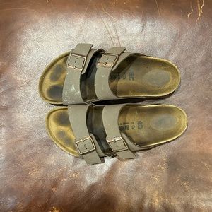 Birkenstock “Arizona” two strap sandal.